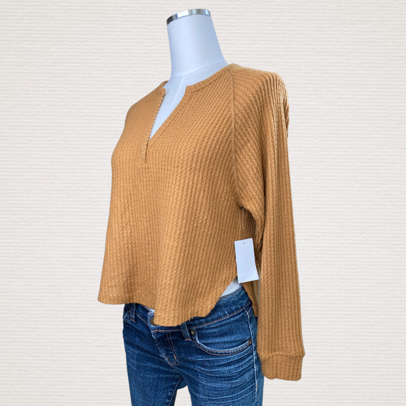 Abound Waffle Knit Long Sleeve Henley in Tan Dale - Picture 3 of 7